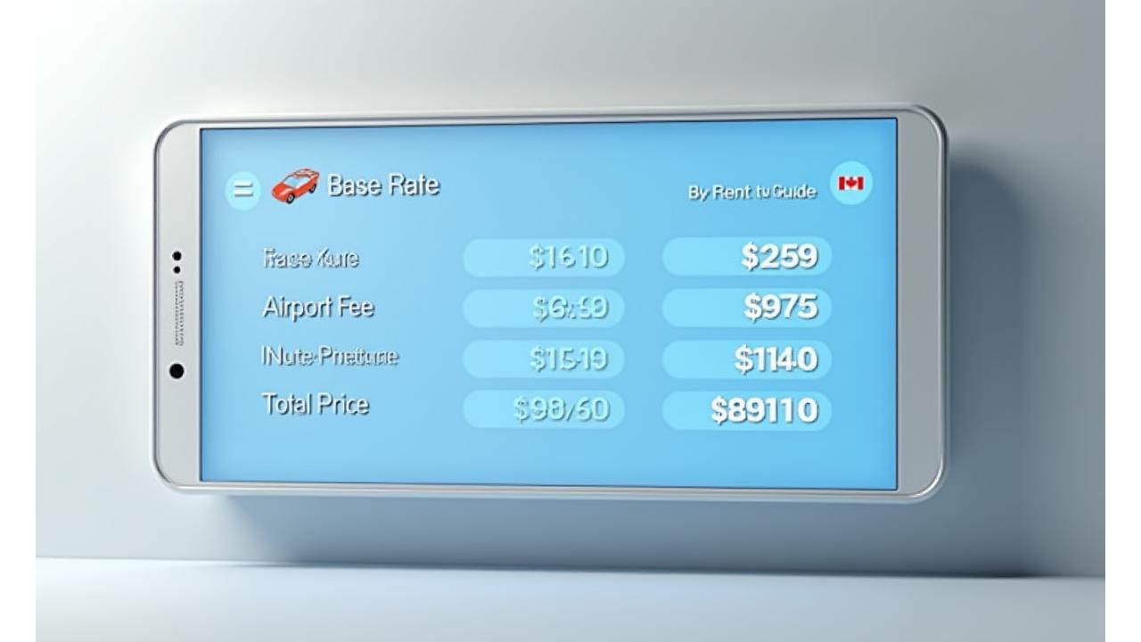 Digital interface displaying a transparent pricing calculator for car rental costs with various fees clearly laid out.